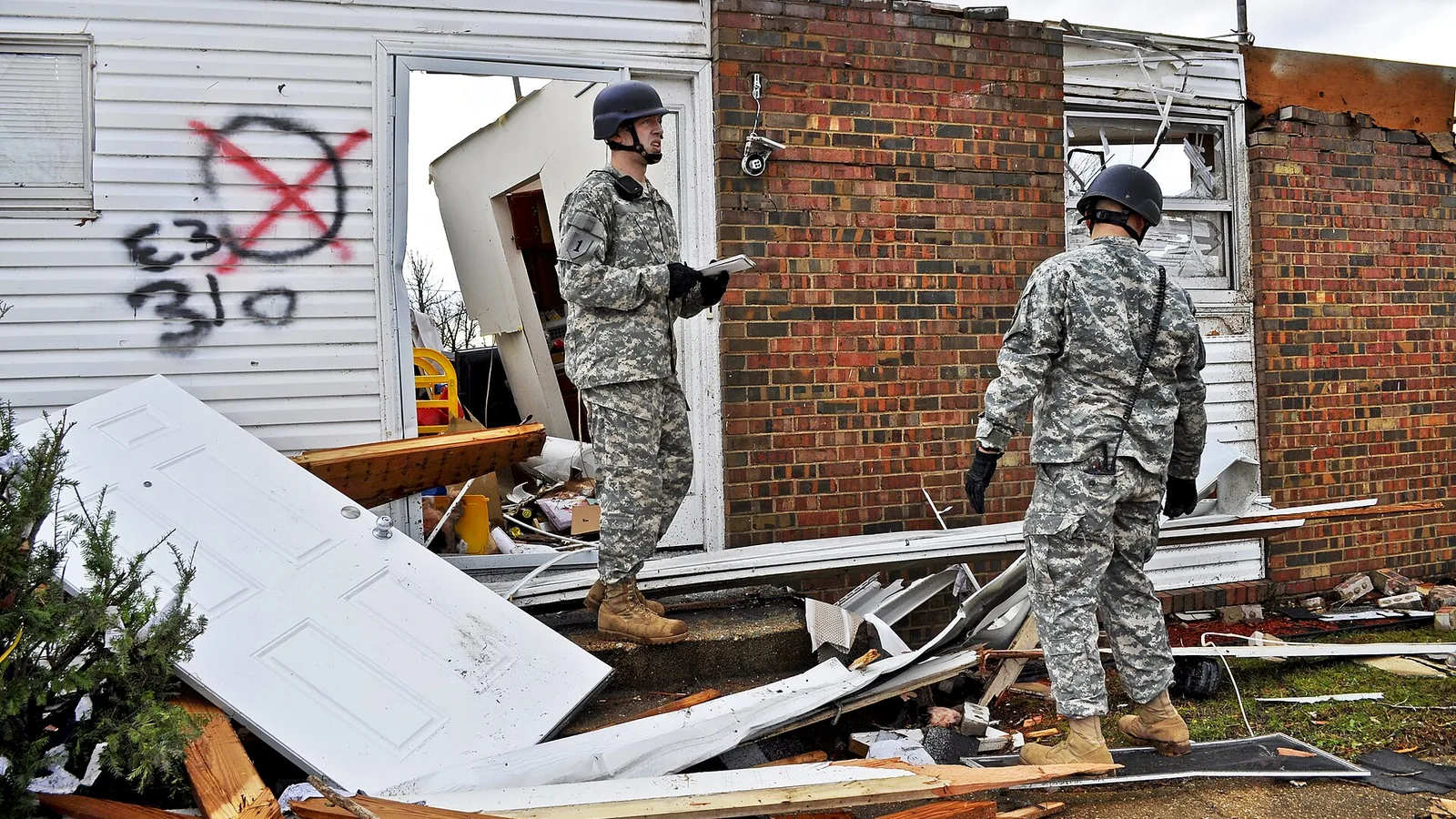 Commercial building and roof damage after a tornado